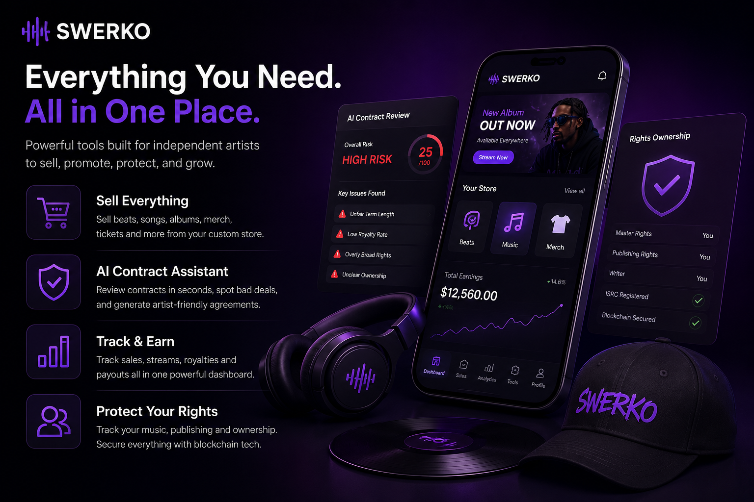 Swerko store selling music, beats, and merch